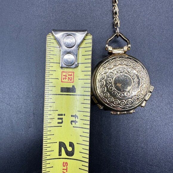 Vintage 1928 Signed Gold Tone Butterfly Locket Pendant Necklace Long Chain Retro - Picture 11 of 11